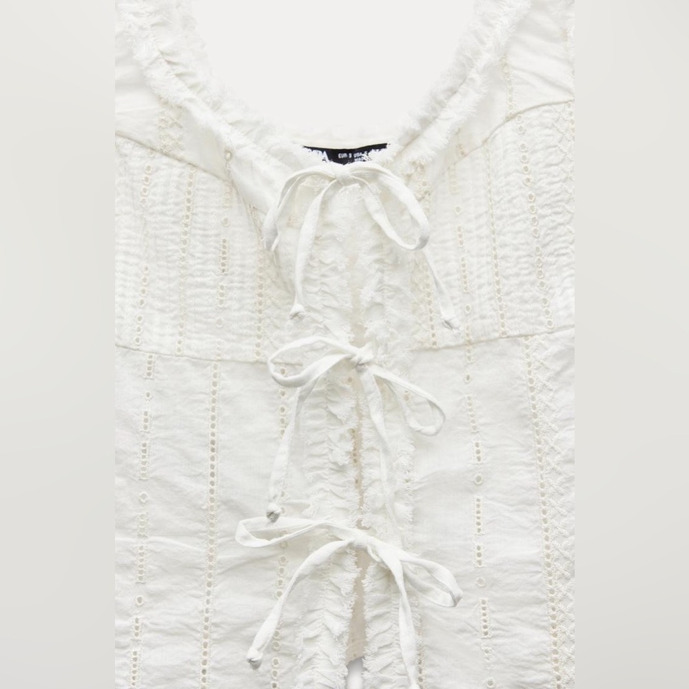 NWOT. Zara  Oyster White V-Neck Top with Straps. Size XXL. - Picture 6 of 9